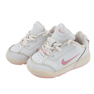 Nike Play Toddler Sneakers White Pink Leather Low Top Shoes 309828-161 Size 4.5C
